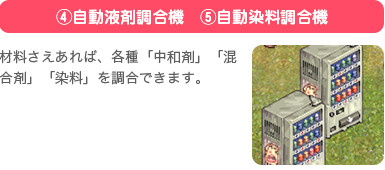 ④自動液剤調合機　⑤自動染料調合機
