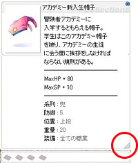 アイテムの詳細ウィンドウ