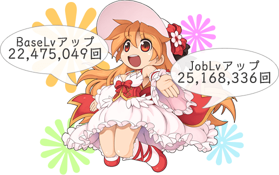 BaseLvアップ：22,475,049回、JobLvアップ：25,168,336回