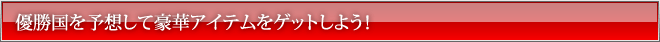 優勝国を予想して豪華アイテムをゲットしよう！