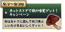 9/1～9/29 ネットストアで秋の味覚ゲット！キャンペーン 秋はおトクに遊んで秋刀魚としいたけをおいしくゲット！