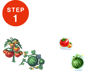 すいか畑とトマト畑に移動してすいかとトマトを1個ずつ収穫しよう！