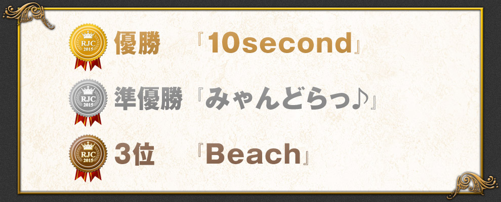優勝「●●●●●●」 準優勝「▶▶▶▶▶▶」 3位「■■■■■」
